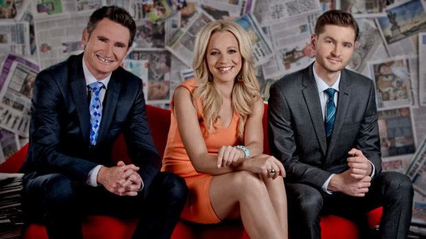 Gold Logie nominee Carrie Bickmore, with <i>The Project</i>'s Dave Hughes, left, and Charlie Pickering.