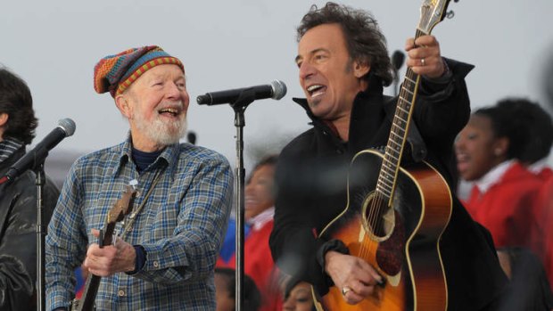 Pete Seeger, left, and Bruce Springsteen at the 2009 inaugural celebration in Washington.