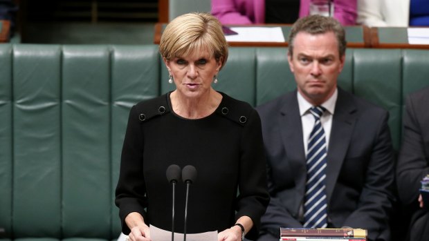 Foreign Affairs Minister Julie Bishop delivers a statement on the Australian victims of the Germanwings plane crash to Parliament on Wednesday. 