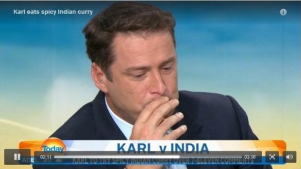 Karl Stefanovic eating a hot curry as a way of an apology.