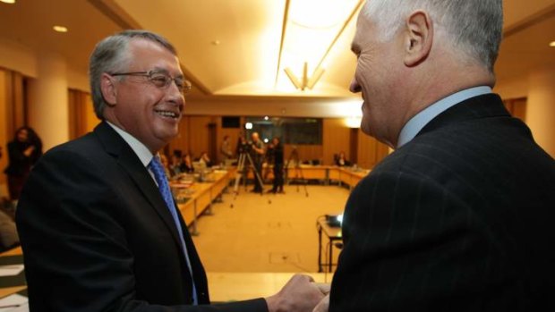 Deputy Prime Minister Wayne Swan and Liberal MP Malcolm Turnbull during the launch of the book Project Republic: Plans and Arguments for a New Australia, on Monday.