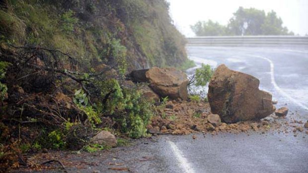 One of many small landslides which caused the closure of The Great Ocean Road between Lorne and Skenes Creek.