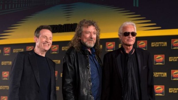 British rock band Led Zeppelin: (left to right) John Paul Jones, Robert Plant and Jimmy Page.