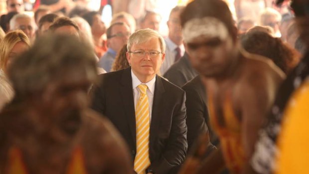 Remembered: Prime Minister Kevin Rudd at the state memorial service for former Australian of the year,  Yunupingu.