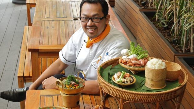 House special ... chef Sujet Saenkham with a selection of his popular Isaan dishes.