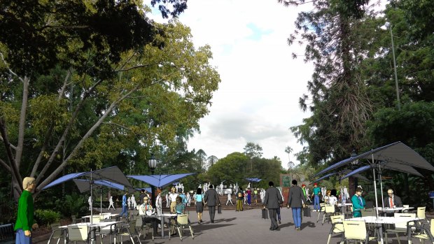 Concept images of the Albert Street entrance to the City Botanic Gardens, which form part of the Brisbane City Council draft master plan for the precinct.