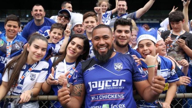 Frank Pritchard with fans at Belmore Oval on Tuesday.