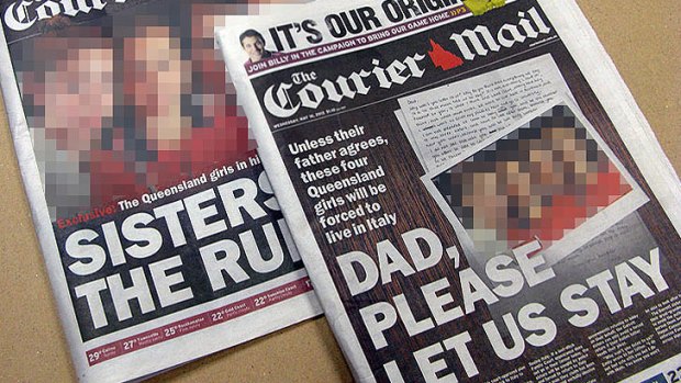 The <i>Courier-Mail</i>'s coverage of the custody dispute on May 15 and 16, 2012.