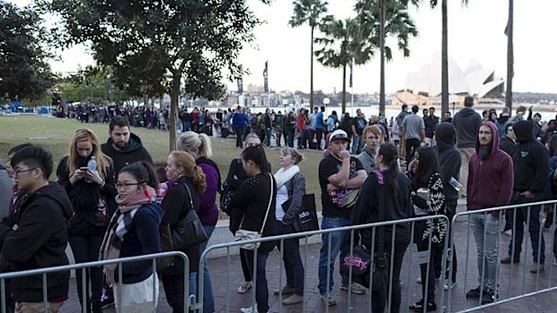 Lines outside the MCA in The Rocks on Tuesday.