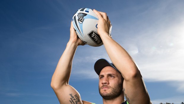 State pride: Blues hooker Robbie Farah with his State of Origin tattoo on his right arm, in Coffs Harbour. 