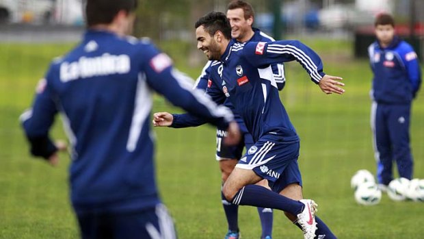 On the ball: Marcos Flores at Melbourne Victory training at Gosch?s Paddock.