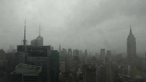 Sandy as seen from a Manhattan webcam.