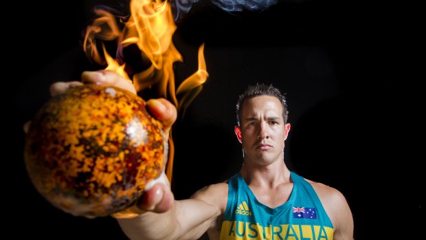 Canberra duo Cameron Crombie and Jayden Sawyer square off in shot put