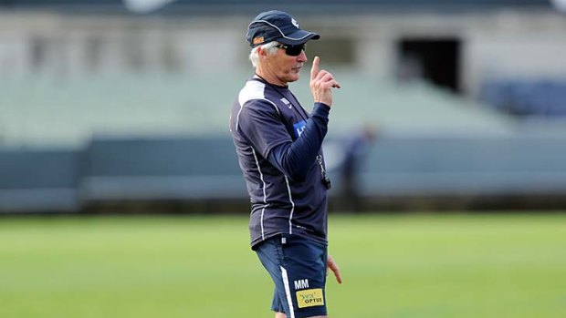 Pointers to a higher level: Carlton coach Mick Malthouse makes his thoughts clear.