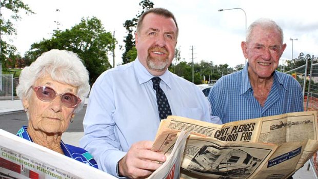 Goodna residents Barry and Joy Rissman, pictured here with Ipswich councillor Paul Tully, know first-hand the effects of floods. Barry experienced the minor flood at Goodna in 1955, and survived the 1974 and 2011 floods alongside wife Joy.