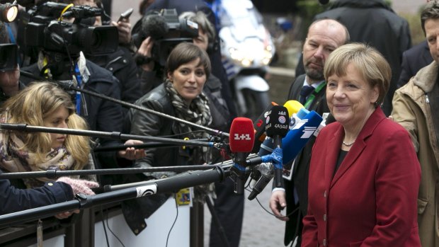 German Chancellor Angela Merkel arrives for the Brussels summit on Thursday. 