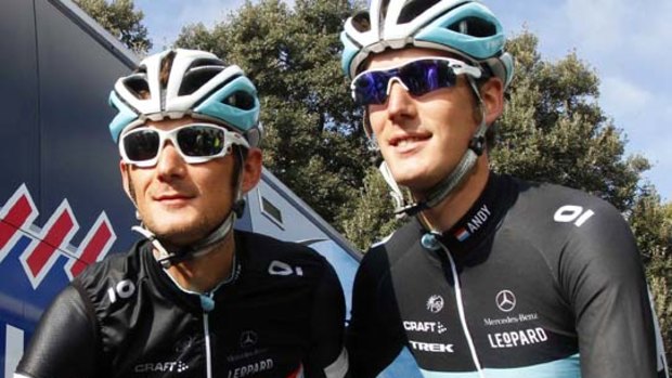 The Schleck brothers . . . Frank and Andy at the Challenge Mallorca tour on Monday.