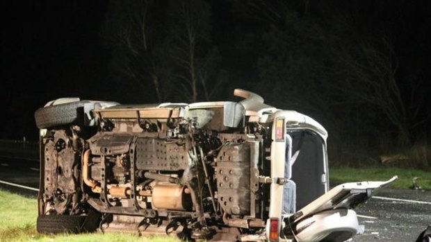 The scene of a tragic accident which claimed two lives on the Calder Freeway in Macedon on Friday night.