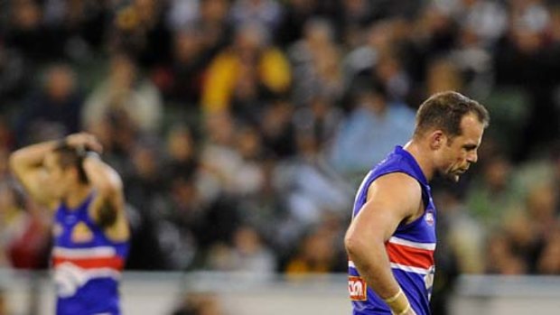 A disappointed Brad Johnson after his team's qualifying final loss to Collingwood: is it the end for the Bulldog champion?
