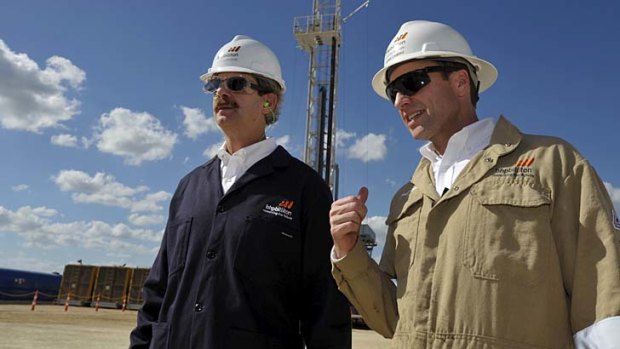 Michael Yeager (left) with his global vice-president for drilling, Derek Cardno, at Eagle Ford.