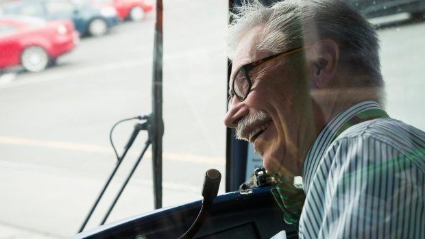 Bruce Whalley chats to passengers on his 109 route from Box Hill to Port Melbourne. 