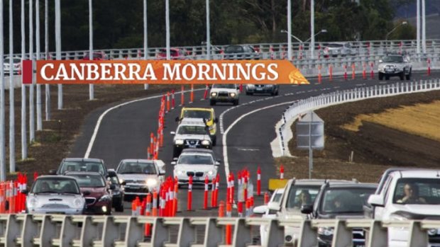 Traffic travelling along the southern bridge of Majura Parkway on Friday afternoon.