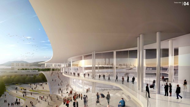A 2015 artist's impression of the proposed convention centre, the Australia Forum, designed by Italian architect Massimiliano Fuksas.
