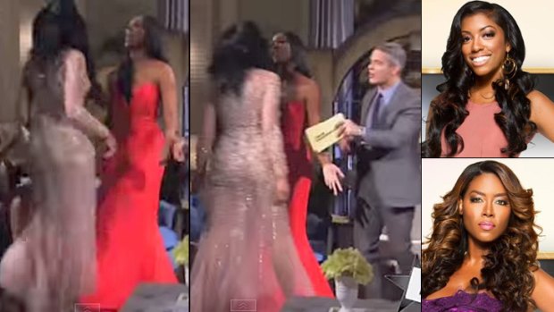 <i>The Real Housewives of Atlanta</i> reunion ended up with Porsha (inset top) and Kenya (inset bottom) in a catfight.