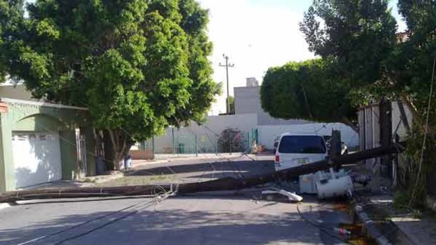 This photo provided by Jorge Rivera via Twitter shows a power line after an earthquake in Mexicali, Mexico.