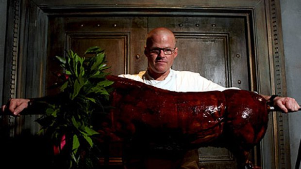 Authentic ... Heston Blumenthal with a 'dish' from his Roman feast.