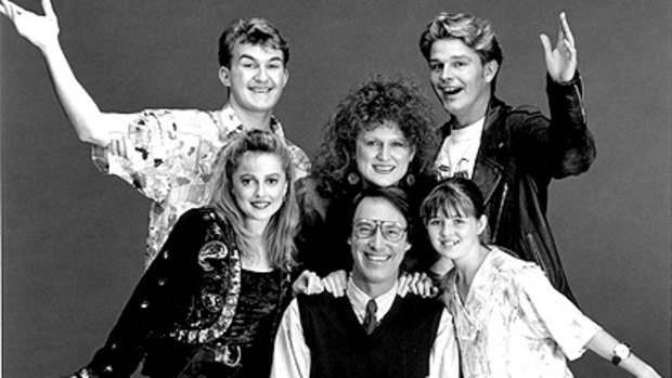 The cast of <i>Hey Dad!</i> with Robert Hughes (centre) and Sarah Monahan (right).