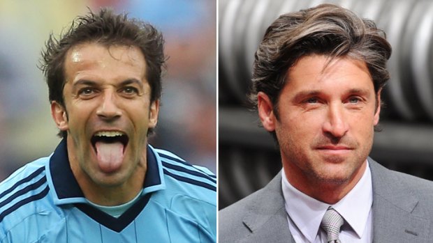 Foot off the pedal &#8230; footballer Alessandro Del Piero, left, and actor Patrick Dempsey.