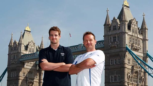 Towering disappointment &#8230; James Magnussen and Brant Best pose before London's Tower Bridge before entering the troubled waters of the London Olympics last year.