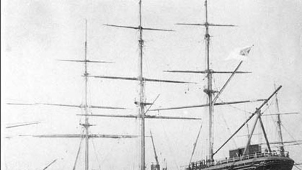The CSS Shenandoah being repaired at the Williamstown Dockyard in February, 1865.