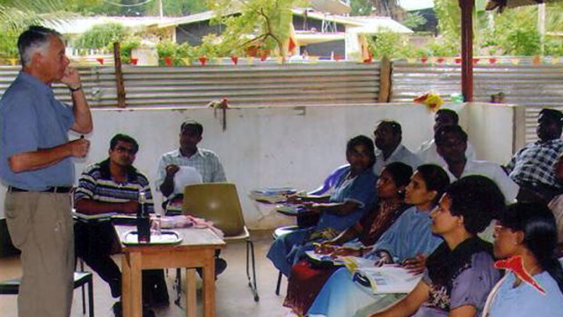 Teaching Tamil Tiger medical students in Sri Lanka in 2005.