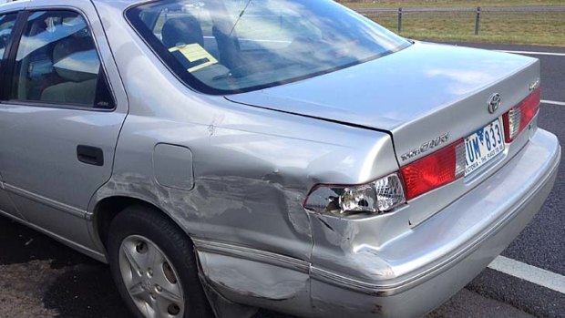 A vehicle that was damaged in the incident on the Hume Freeway.