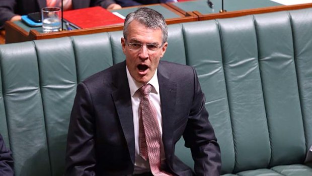 Mark Dreyfus reacts as he was named by the Speaker during question time in Parliament House Canberra on Thursday.