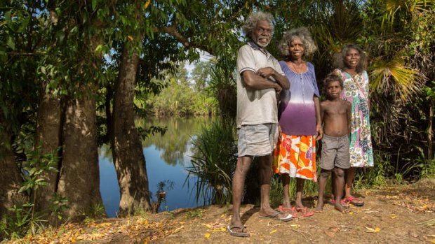 "We used to swim here": (From left) Mark Djandjomerr, May Nango, Shelton Nango and Dell Hunter.