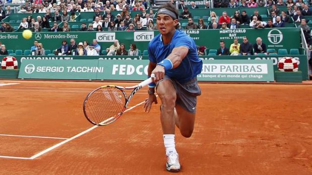 Rafael Nadal returns the ball during the Monte Carlo Masters in Monaco.