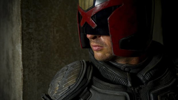 The (obscured) face of justice &#8230; Karl Urban as the titular Judge.