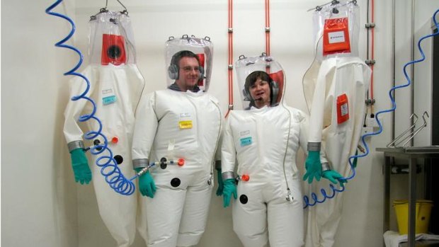 These space-age suits are designed to protect scientists in the world-leading lab from their lethal subjects, including SARS, Hendra and Ebola viruses.