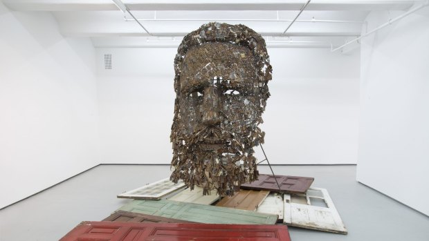 The Fidel Castro sculpture at the Jack Shainman Gallery was made by Yoan Capote from old door hinges.
