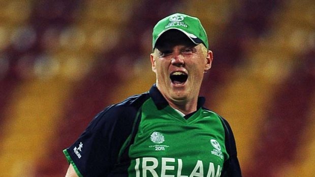 Quickest ever century ... Kevin O'Brien blasted Ireland to victory.