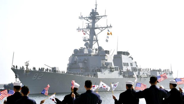 The guided-missile destroyer USS Lassen arrives to participate in the annual joint military exercises called Key Resolve.