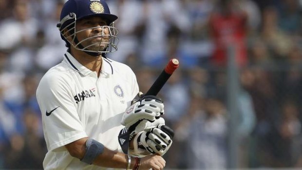 India's Sachin Tendulkar made 74 in the first innings of his farewell Test in Mumbai.