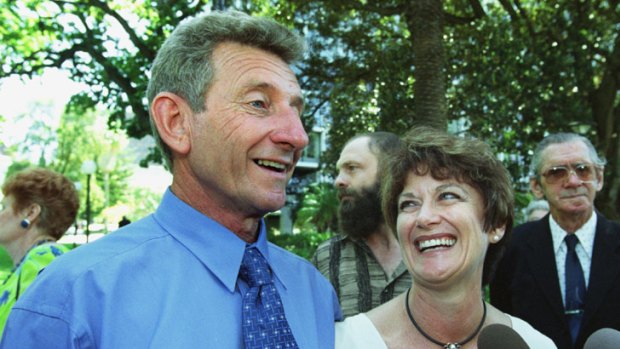 John Button with journalist Estelle Blackburn after his successful appeal in 2002.