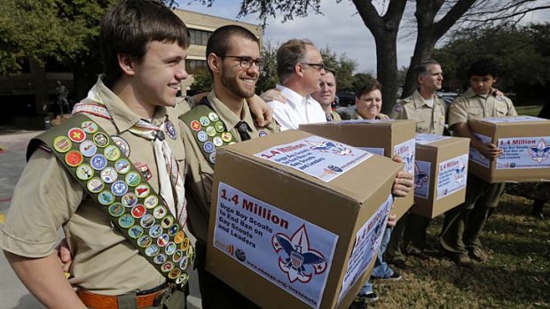 Signs of the times: Pro-gay Scouting petitioners.