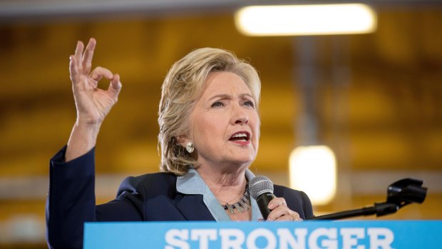 Democratic presidential candidate Hillary Clinton speaks at a rally at Goodyear Hall and Theater in Akron, Ohio.