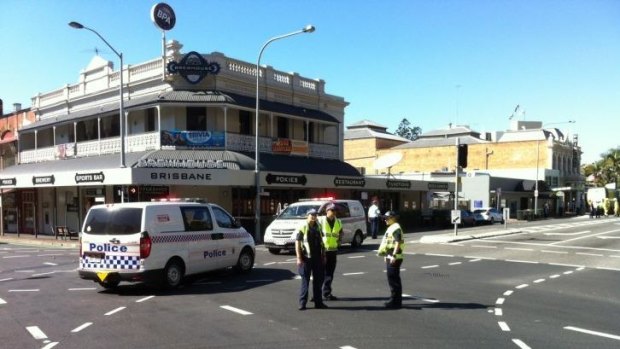 The scene of a fatal crash between a cyclist and a truck at the corner of Stanley Street and Annerley Road in South Brisbane.