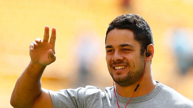 Grateful: Jarryd Hayne spoke of his love for cricket after receiving a prized gift from Steve Smith's men. 